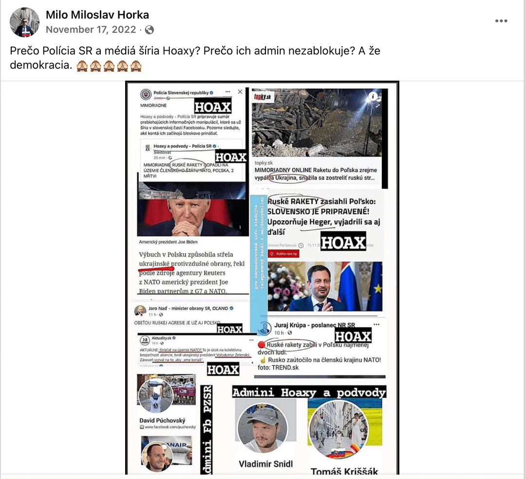 Nahlásený príspevok profilu Milo Miloslav Horka. Reprofoto Marker