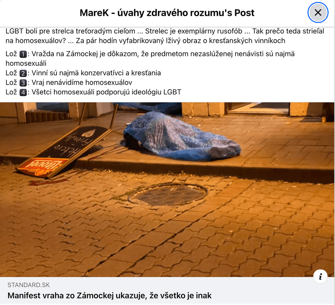 Príspevok obsahujúci link na článok Vladimíra Palka nahlásila vo februári 2023 RpMS. Reprofoto Marker