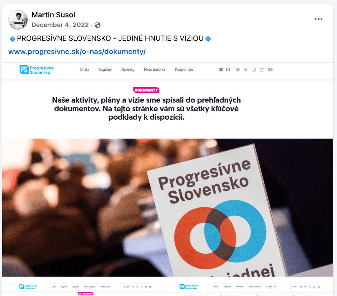 Príspevok Martina Šušola na Facebooku z roku 2022. Reprofoto Marker