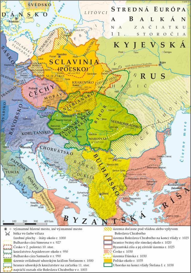 Mapa znázorňujúca osobitné postavenie Slovenska, ako Nitrianskeho kniežatstva v prvej tretine 11. storočia. Vypracovali Martin Homza a Daniel Gurňák.