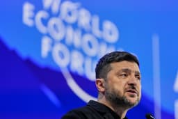 Volodymyr Zelenskyj rozpráva počas Svetového ekonomického fóra v Davose. Foto: TASR/AP