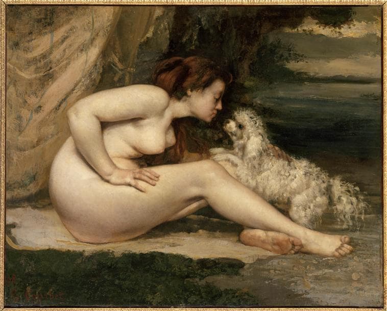 Gustave Courbet: Ženský akt so psíkom (Portrét Leotine Renaudeovej). Foto: wikimedia