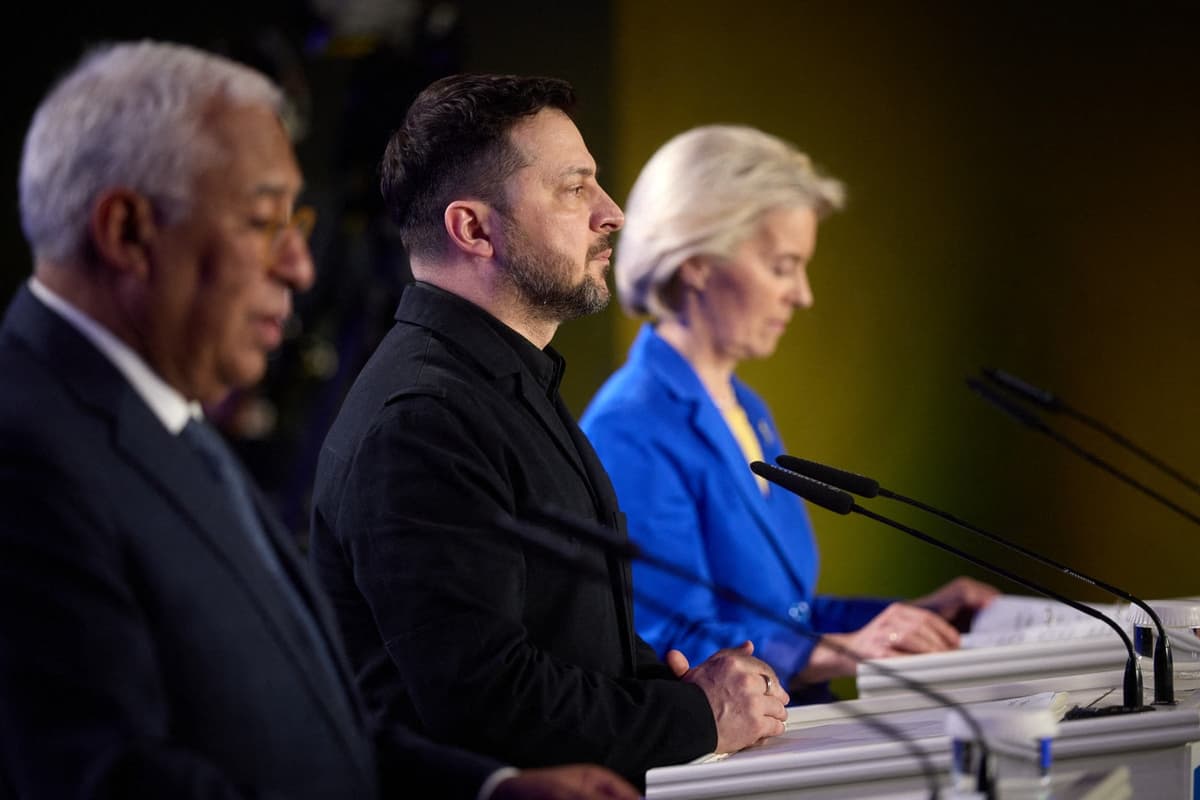 Ursula von der Leyenová, Volodymyr Zelenskyj a Antonio Costa v Kyjeve. Foto: Ukraine Presidency via Bestimage / Bestimage / Profimedia