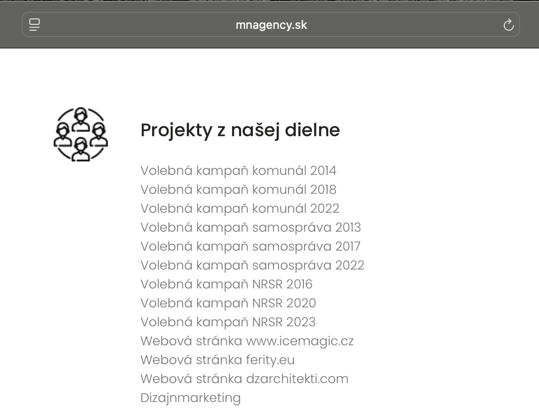 Screenshot webu M&N AGENCY. Reprofoto Marker
