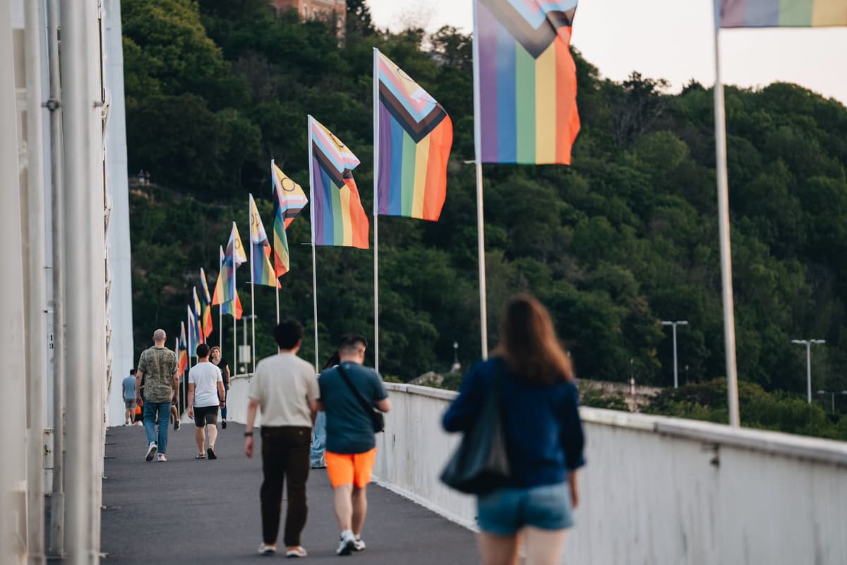 Dúhové vlajky pokroku na Alžbetinom moste v Budapešti viseli iba 24 hodín. Foto Facebook/Enbudapestem