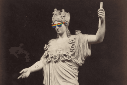 Pallas Athena s dúhovými okuliarmi. Foto Rawpixel/ChatGPT