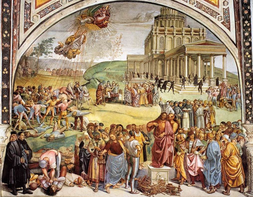 Luca Signorelli, „Kázanie a činy Antikrista“ (1504)