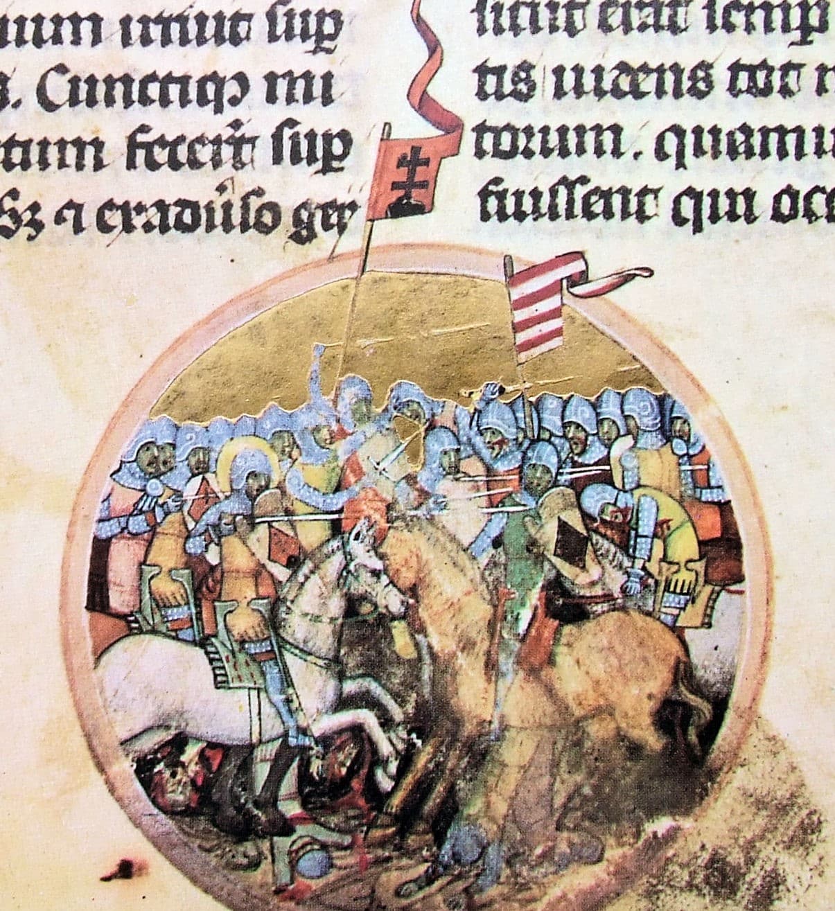 Víťazstvo nitrianskych vojsk pri Mogyoróde na čele so svätým Ladislavom podľa Obrázkovej kroniky. Zdroj: wikimedia