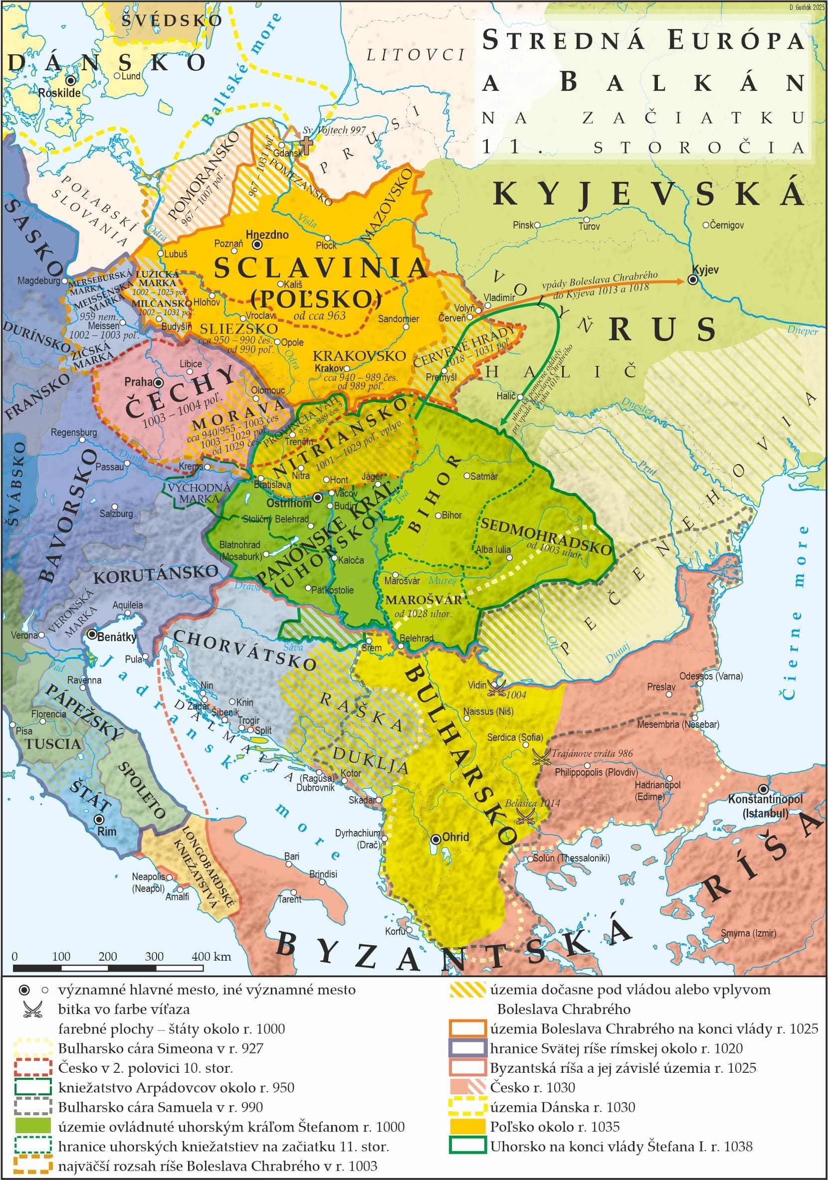 Mapa znázorňujúca osobitné postavenie Slovenska, ako Nitrianskeho kniežatstva v prvej tretine 11. storočia. Vypracovali Martin Homza a Daniel Gurňák.