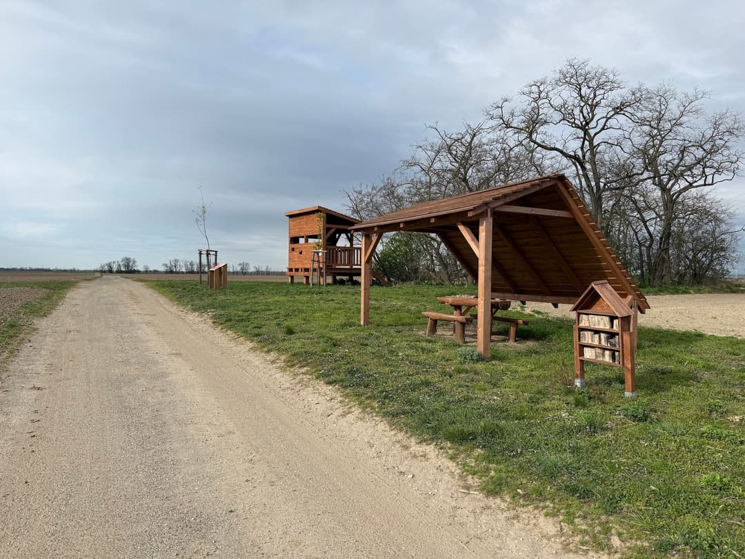 Pozorovateľňa a prístrešok v CHVÚ Sysľovské polia. Objekty sú umiestnené za zákazom vstupu pre chodcov a cyklistov. Foto Dana Vitálošová
