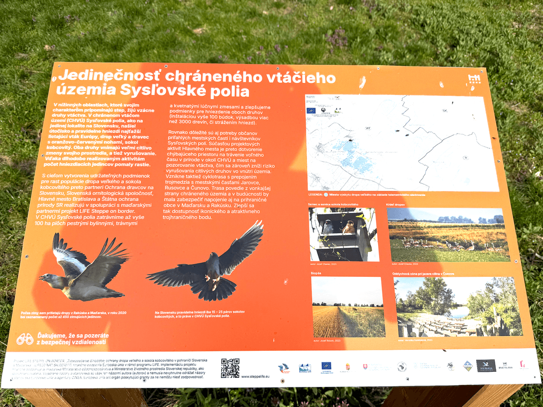 Informačná tabuľa v CHVÚ Sysľovské polia, nachádzajúca sa za zákazom vstupu pre chodcov a cyklistov. Foto Dana Vitálošová