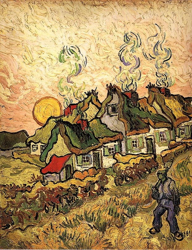 Vincent van Gogh: Slamené chaty v slnečnej spomienke na sever. Foto: wikimedia