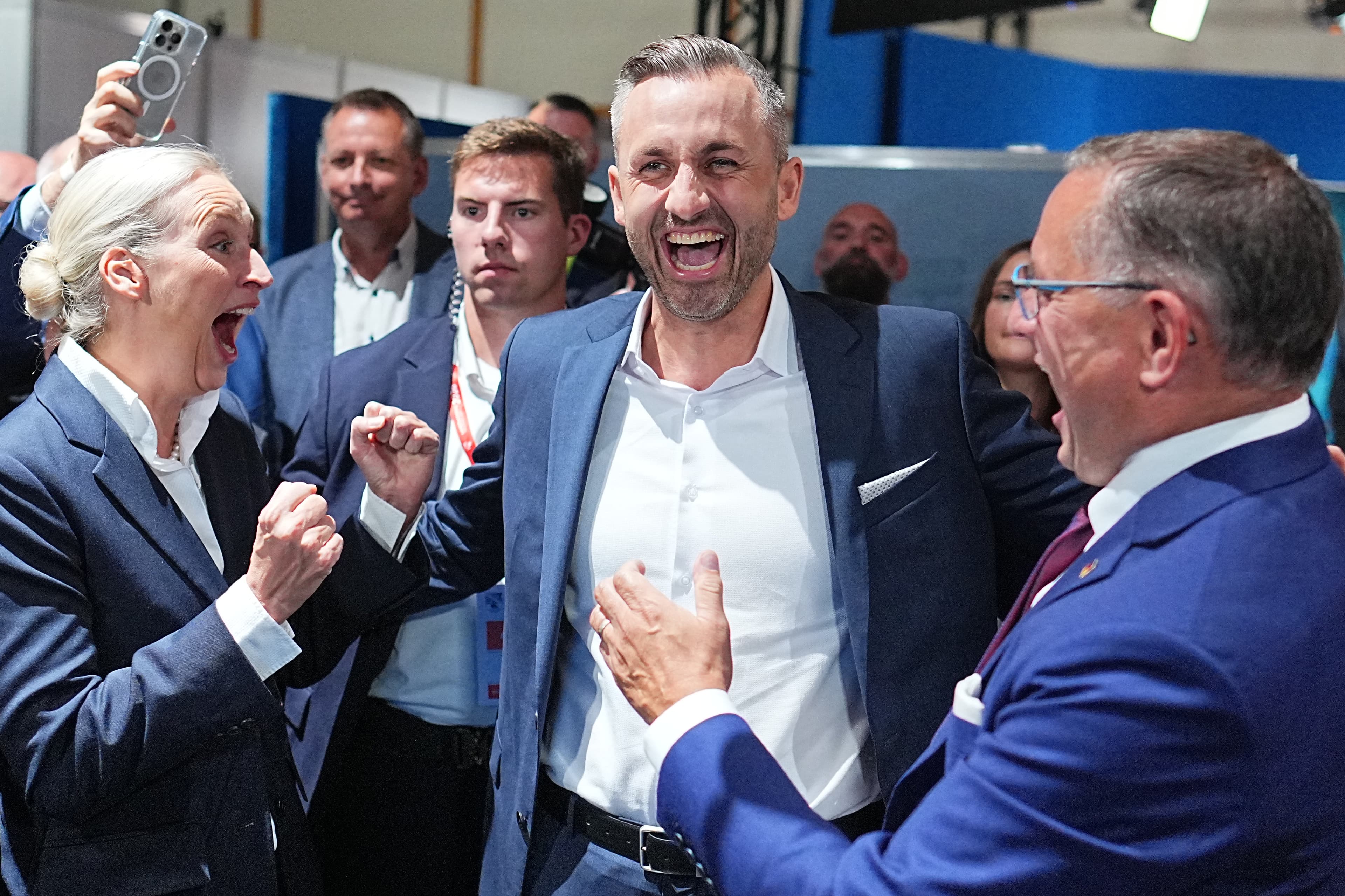 Lídri strany AfD oslavujú. Foto: TASR/AP